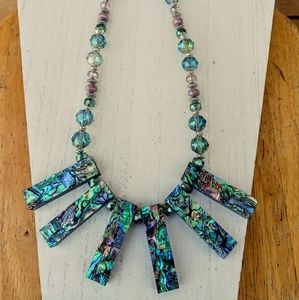 Glass bead & stimulant abalone statement necklace OAK
